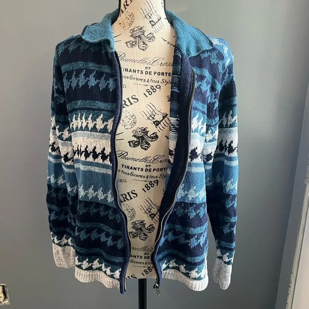 Vintage Erika & Co blue white and black striped patterned collared zip up jacket - Picture 9 of 9